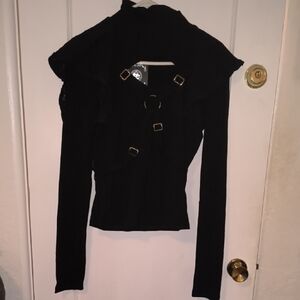 NWT Dark In Love | Chic Black Blouse with Buckle Accents